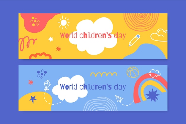 Set di bandiere orizzontali disegnate a mano per la giornata mondiale dei bambini