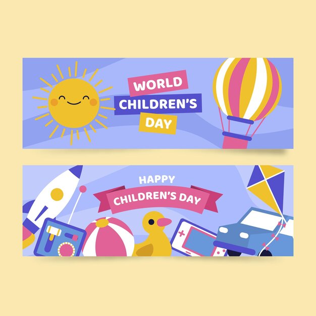 Set di bandiere orizzontali disegnate a mano per la giornata mondiale dei bambini