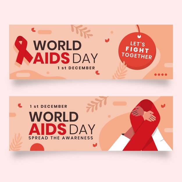 Set di bandiere orizzontali disegnate a mano per la giornata mondiale dell'AIDS