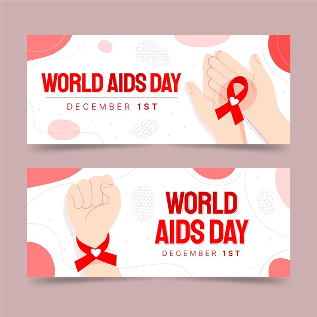 Set di bandiere orizzontali disegnate a mano per la giornata mondiale dell'AIDS