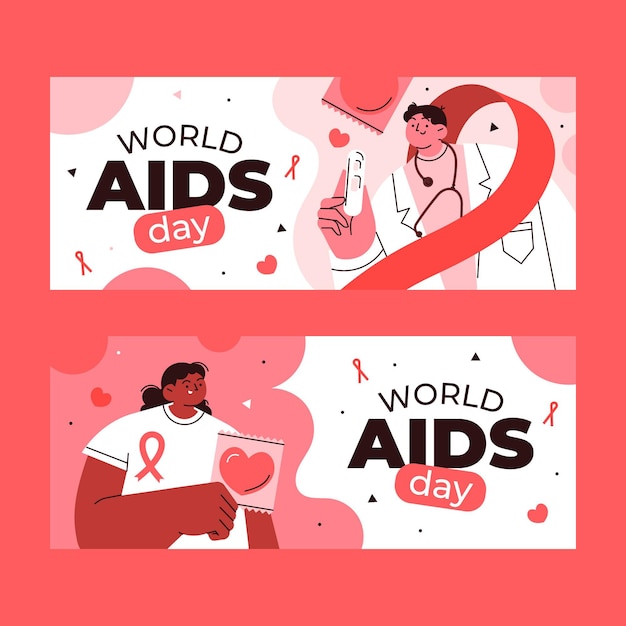 Set di bandiere orizzontali disegnate a mano per la giornata mondiale dell'AIDS