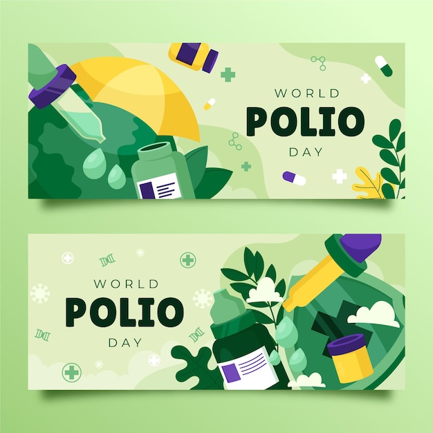 Set di bandiere orizzontali disegnate a mano per la giornata mondiale della polio
