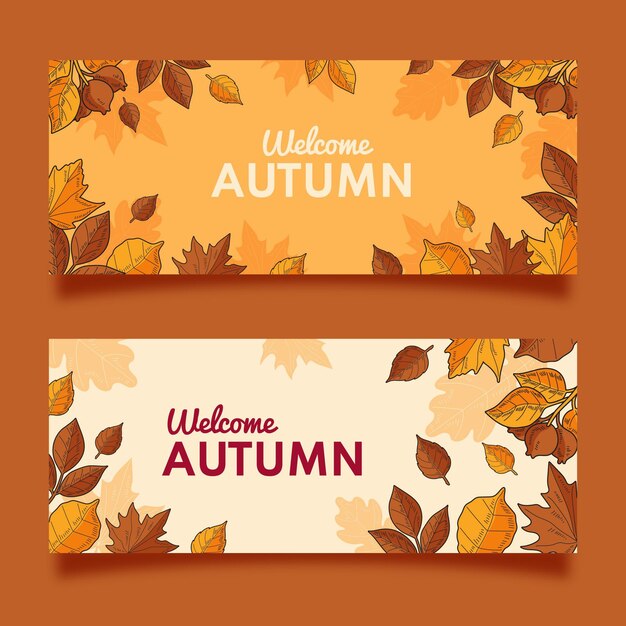 Set di banner autunnali orizzontali disegnati a mano