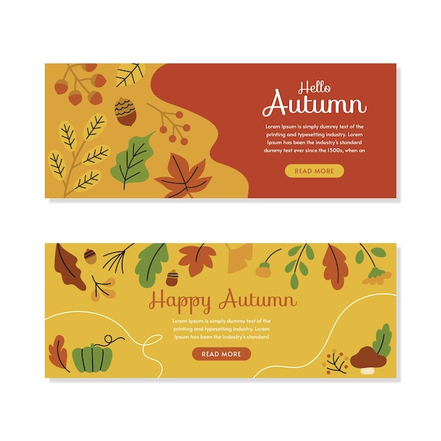 Set di banner autunnali orizzontali disegnati a mano