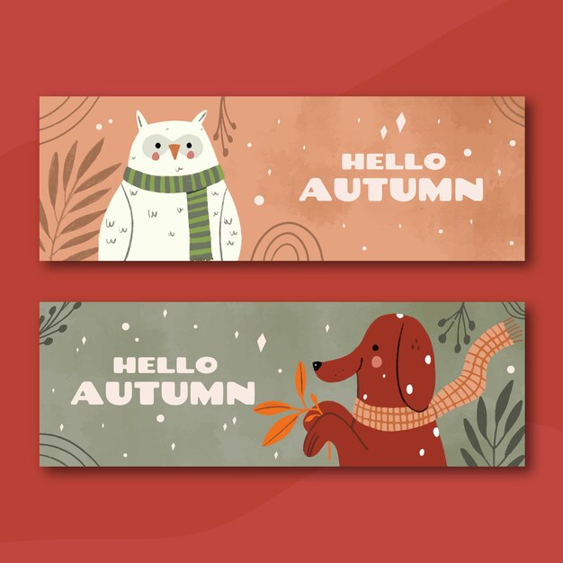 Set di banner autunnali orizzontali disegnati a mano
