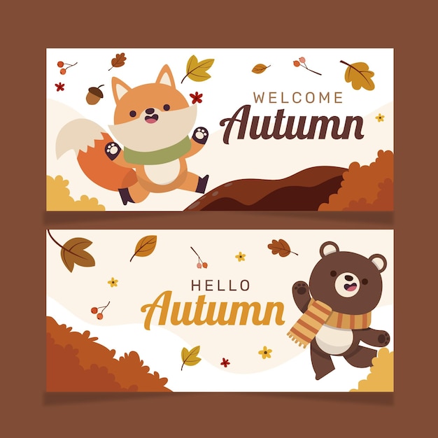 Set di banner autunnali piatti orizzontali