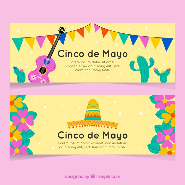 Set di banner cinco de mayo con elementi tradizionali
