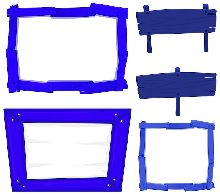 Vettore gratuito set di banner con cartello in legno di colore blu