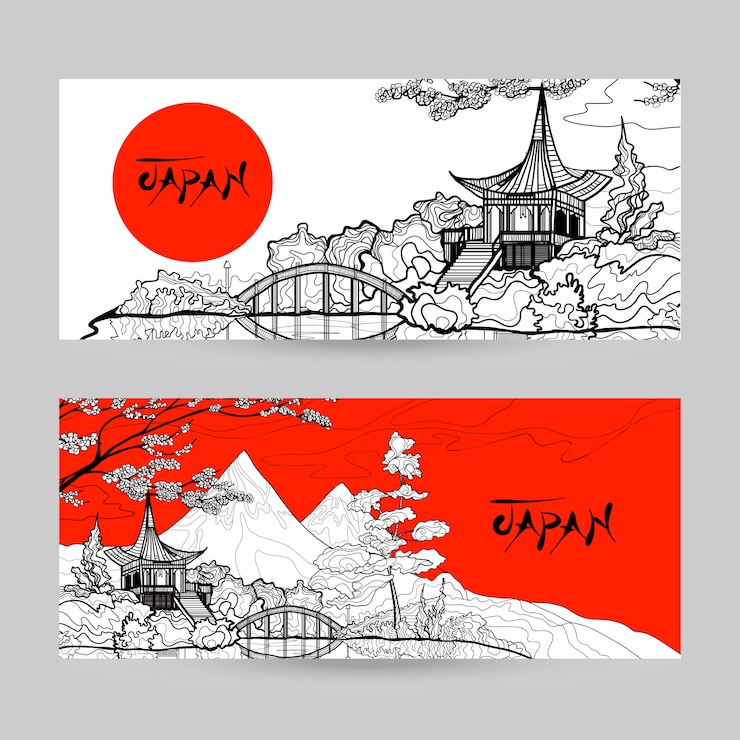 Vettore gratuito set di banner del giappone