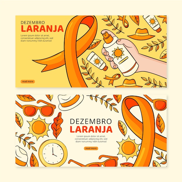 Set di banner dezembro laranja disegnati a mano