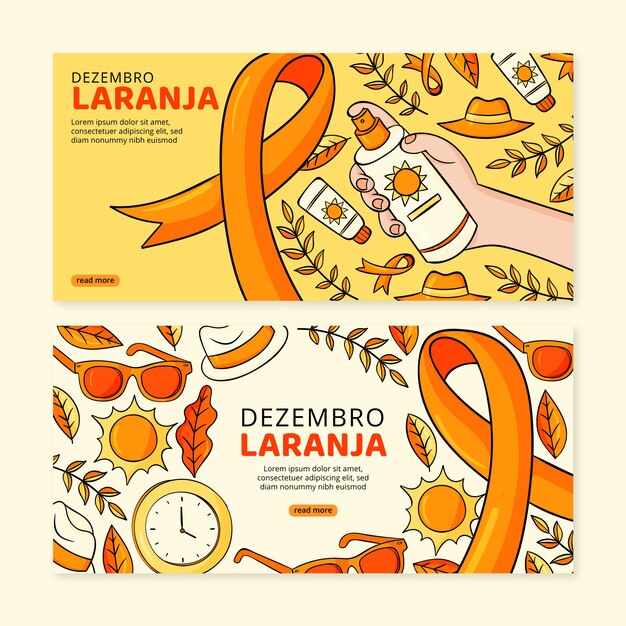 Set di banner dezembro laranja disegnati a mano
