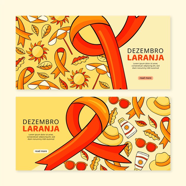 Set di banner dezembro laranja disegnati a mano