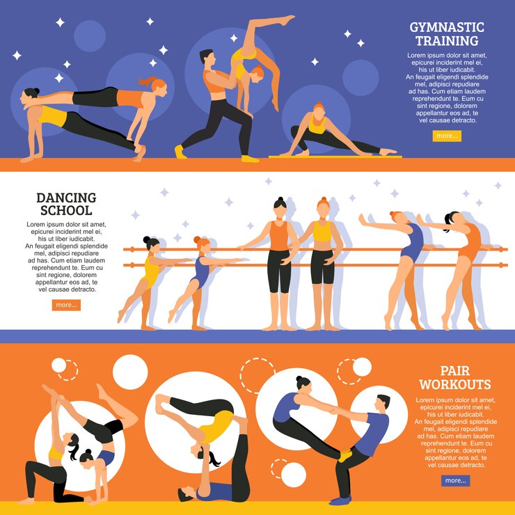 Vettore gratuito set di banner di danza e ginnastica