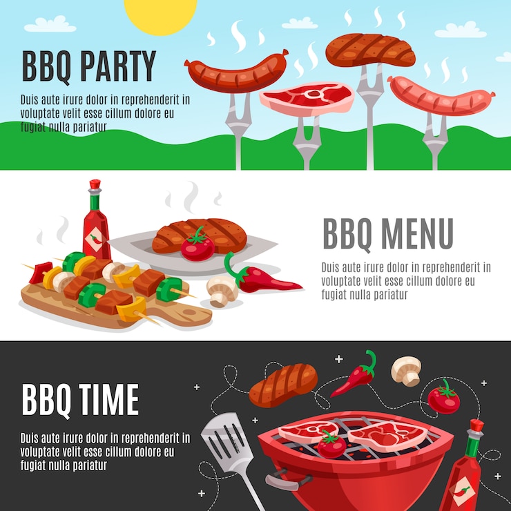 Vettore gratuito set di banner di menu barbecue