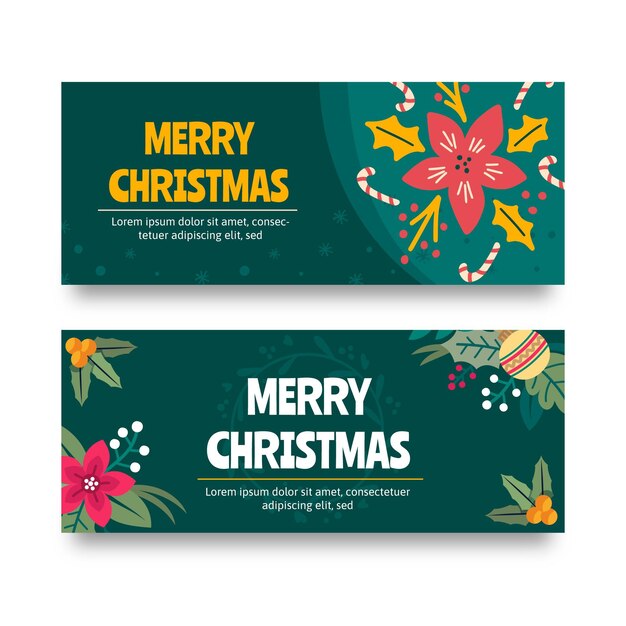 Set di banner di natale orizzontale piatto disegnato a mano