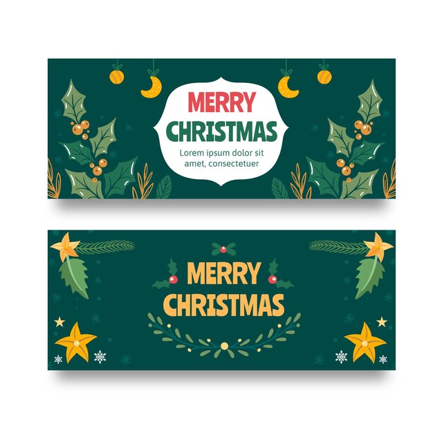Set di banner di natale orizzontale piatto disegnato a mano