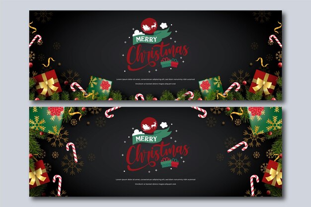Set di banner di natale orizzontali realistici