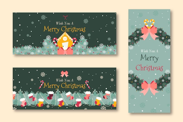 Set di banner di natale piatto disegnato a mano
