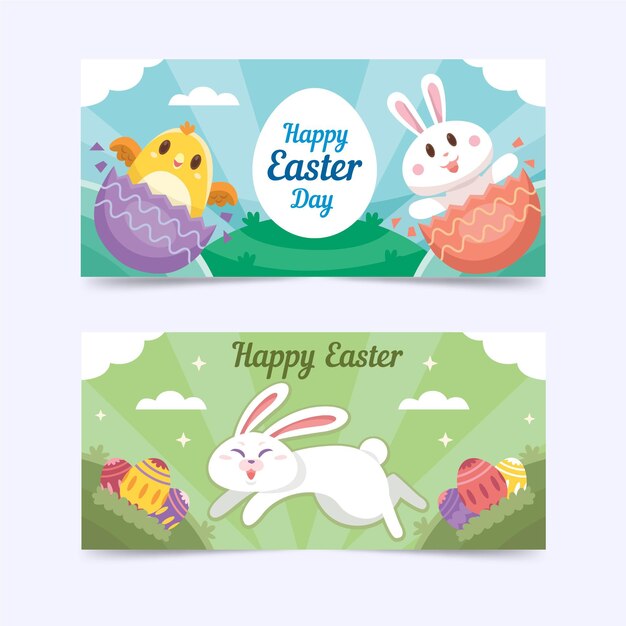 Set di banner di Pasqua disegnati a mano