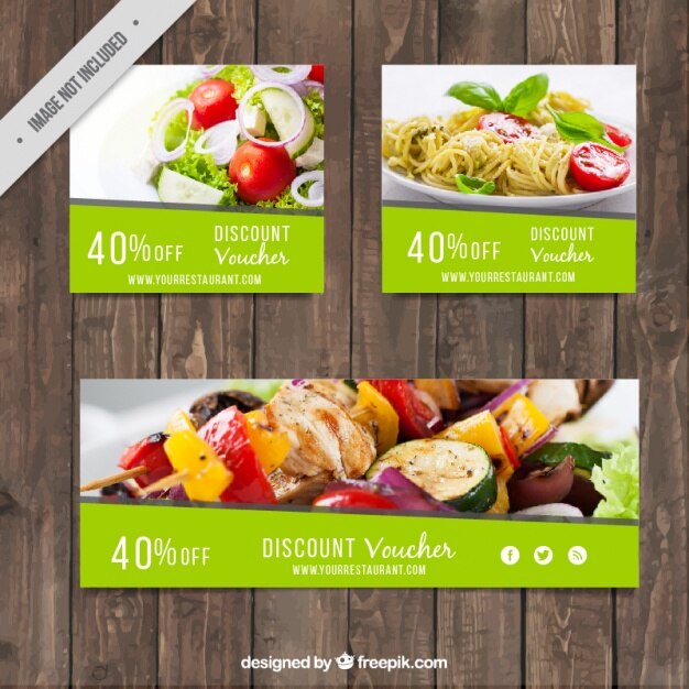 Vettore gratuito set di banner di ristorante di sconto