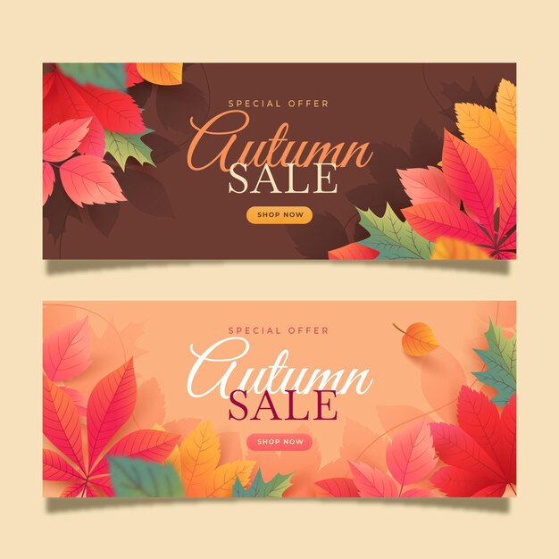 Set di banner di vendita autunnale orizzontale sfumato