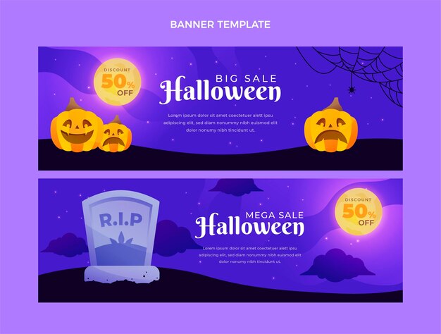 Set di banner di vendita orizzontale gradiente halloween