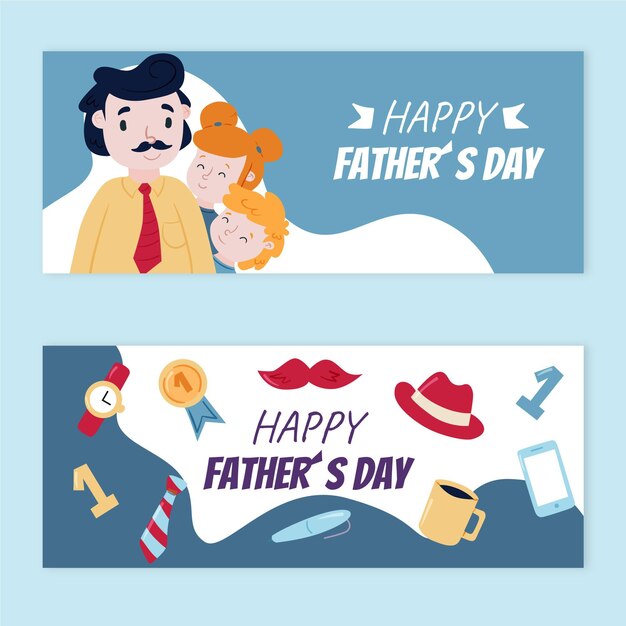 Set di banner festa del papà disegnati a mano