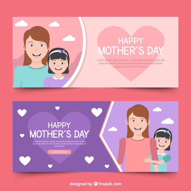 Set di banner festa della mamma con la famiglia felice