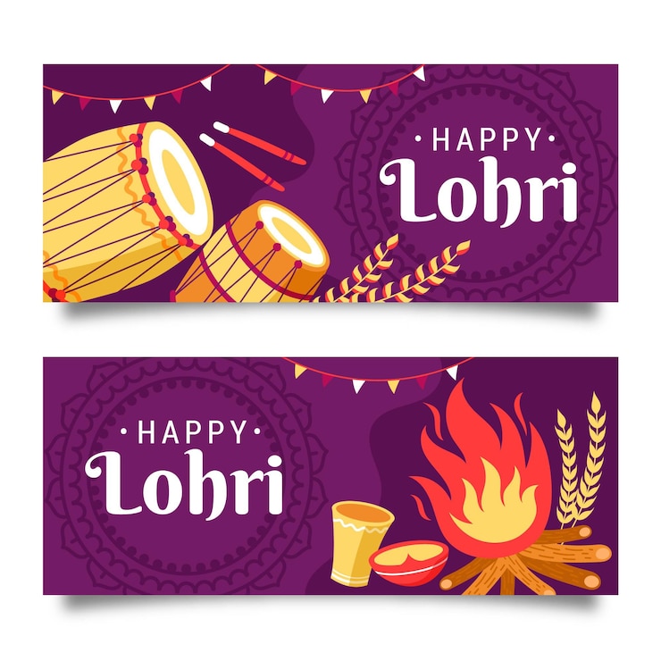 Vettore gratuito set di banner lohri disegnati a mano