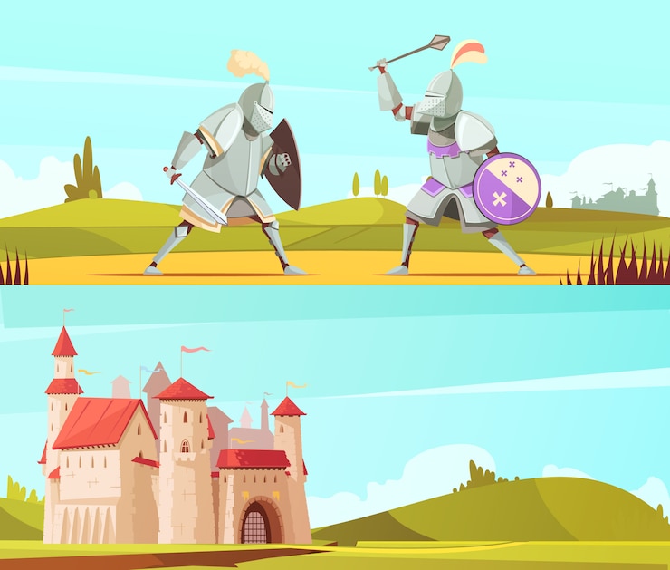 Vettore gratuito set di banner orizzontale medievale dei cartoni animati