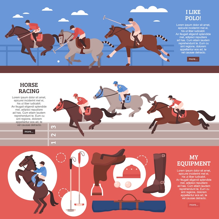 Vettore gratuito set di banner orizzontale sport equestri