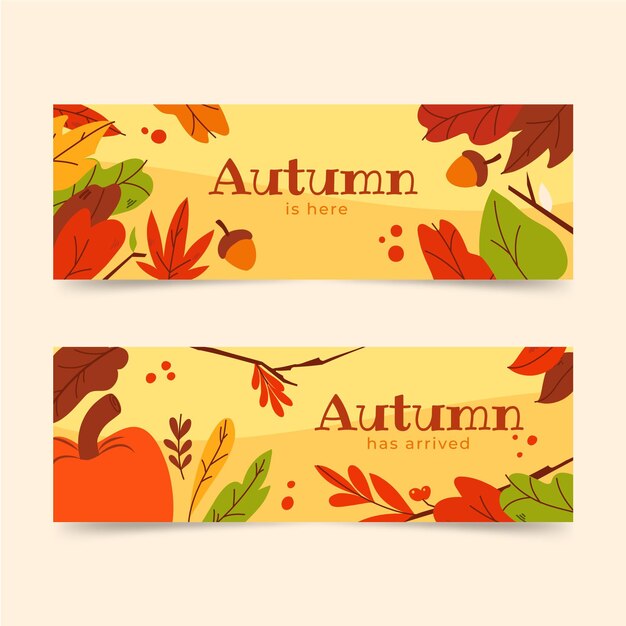 Set di banner orizzontali autunnali disegnati a mano