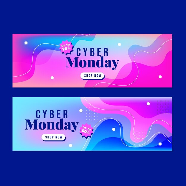 Set di banner orizzontali di cyber lunedì ondulato sfumato