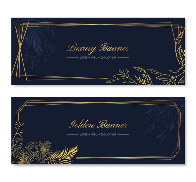 Set di banner orizzontali di lusso dorato realistico