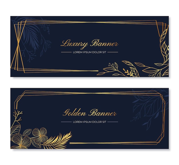 Set di banner orizzontali di lusso dorato realistico