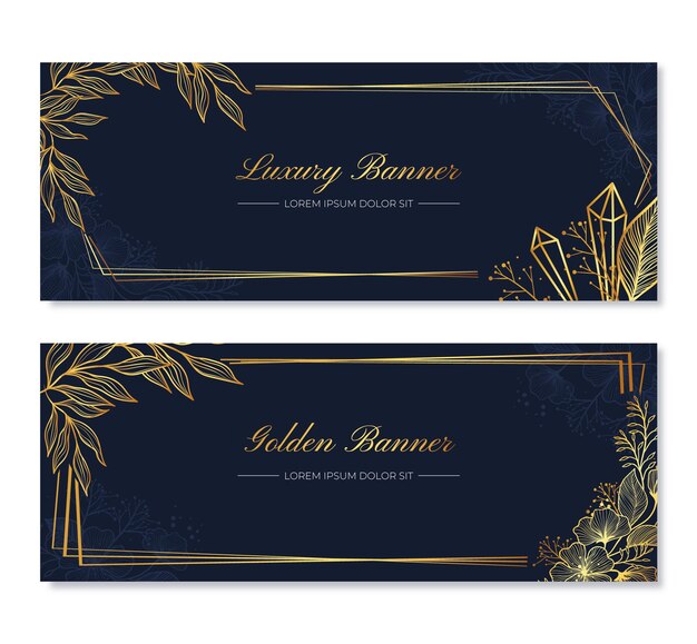 Set di banner orizzontali di lusso dorato realistico