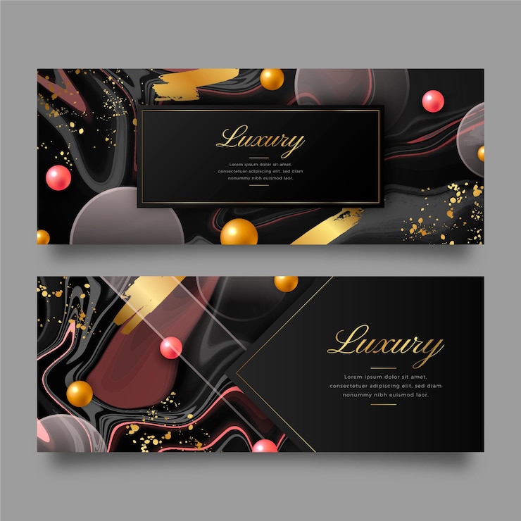 Vettore gratuito set di banner orizzontali di lusso dorato realistico