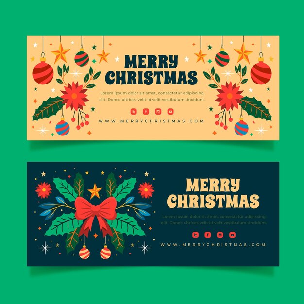 Set di banner orizzontali di natale disegnati a mano
