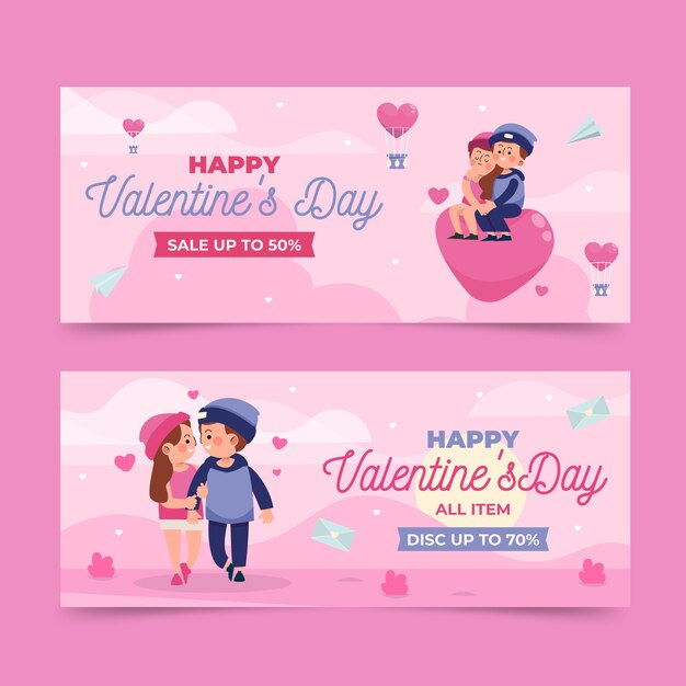 Set di banner orizzontali di vendita piatta di san valentino