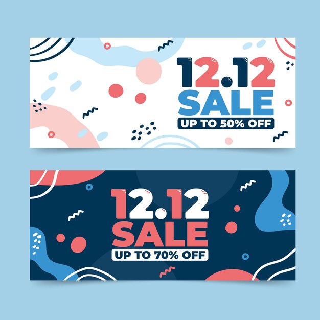 Set di banner orizzontali di vendita piatto 12.12 disegnato a mano