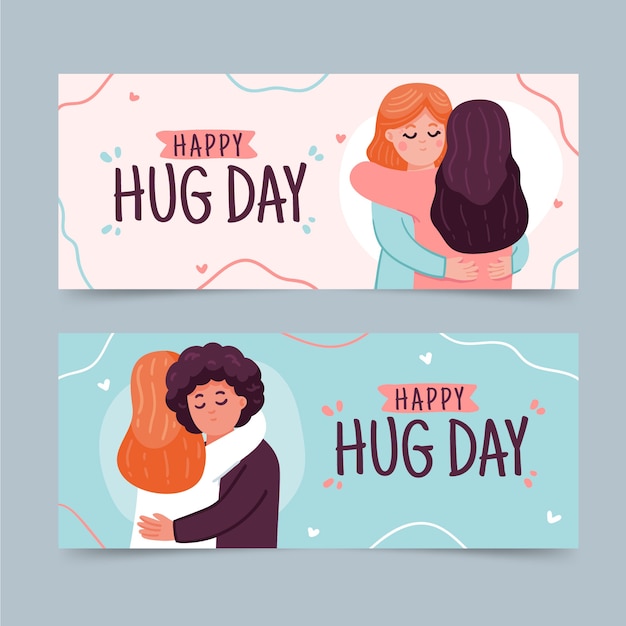 Set di banner orizzontali disegnati a mano per il giorno dell'abbraccio piatto