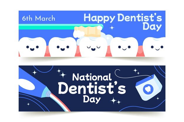 Set di banner orizzontali per il giorno del dentista nazionale piatto