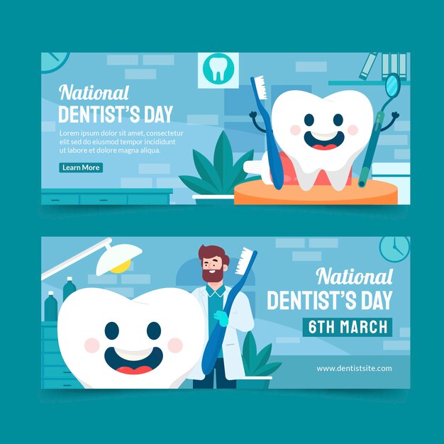 Set di banner orizzontali per il giorno del dentista nazionale piatto
