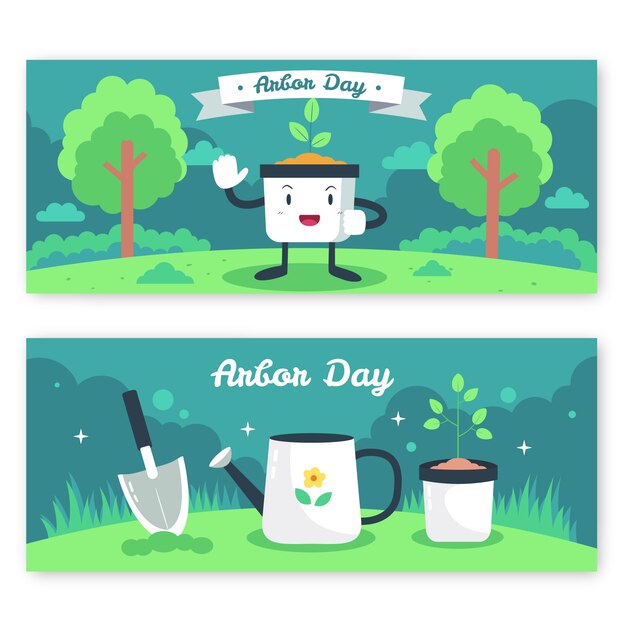 Set di banner orizzontali per il giorno dell'albero piatto