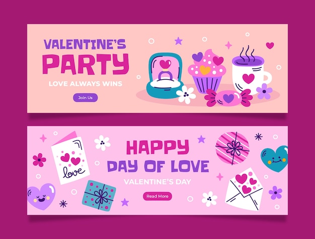 Set di banner orizzontali per la celebrazione del giorno di San Valentino