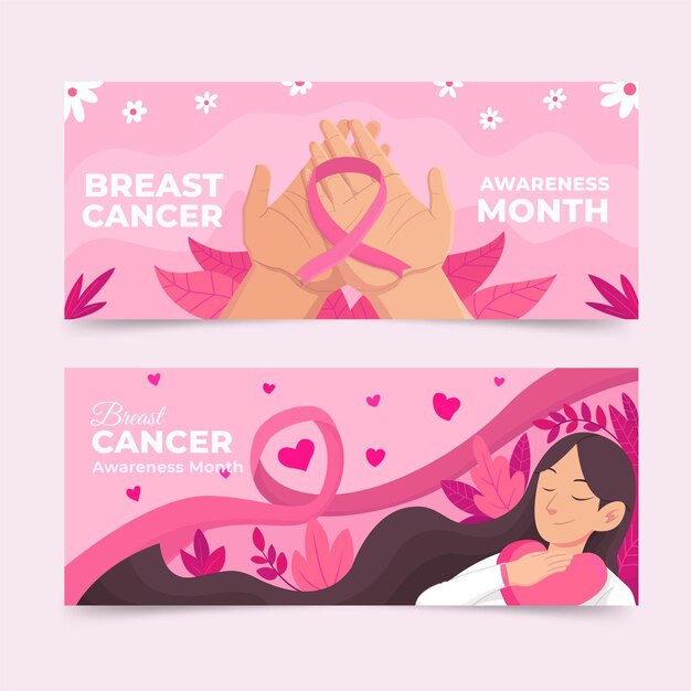 Set di banner orizzontali per la giornata internazionale piatta contro il cancro al seno