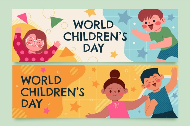 Set di banner orizzontali per la giornata mondiale dei bambini piatti