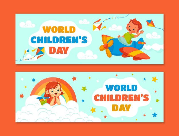 Set di banner orizzontali per la giornata mondiale dei bambini piatti