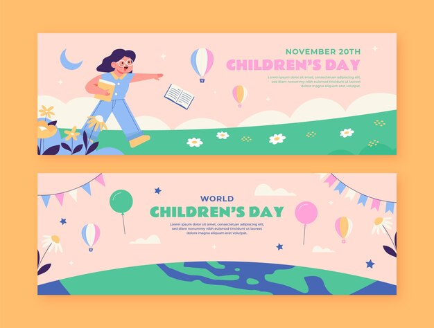 Set di banner orizzontali per la giornata mondiale dei bambini piatti