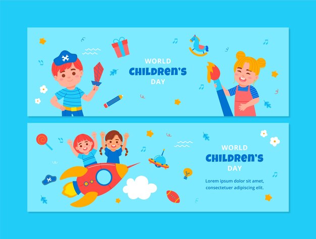 Set di banner orizzontali per la giornata mondiale dei bambini piatti